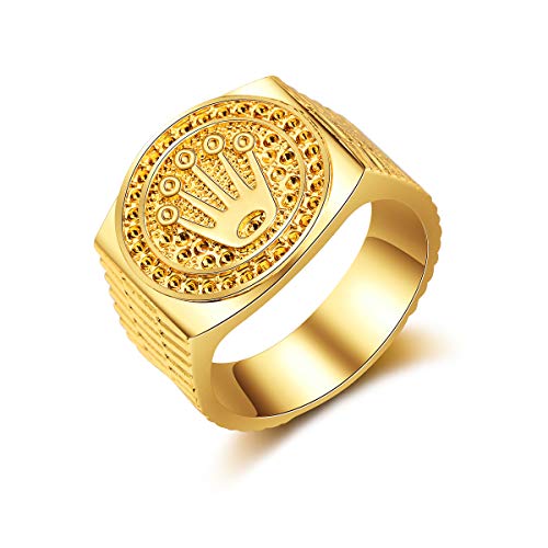 AIUIN 1X Anillo de Preferred Fashion Hip Hop 18K Gold Lced out Crown Ring para Compromiso de Hombres Anillos de Fiesta de Bodas Anillo de Plata Joyería y Accesorios (Dorada,US 9)