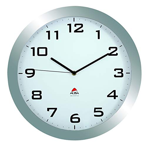 ALBA Reloj de Cuarzo de Pared, Cristal, Gris y Plata, 38 cm