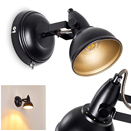 Aplique Tina, de metal en negro/oro, 1 x E14, máx 40 vatios, regulable, diseño retro/vintage, adecuado para bombillas LED, ideal para pasillos