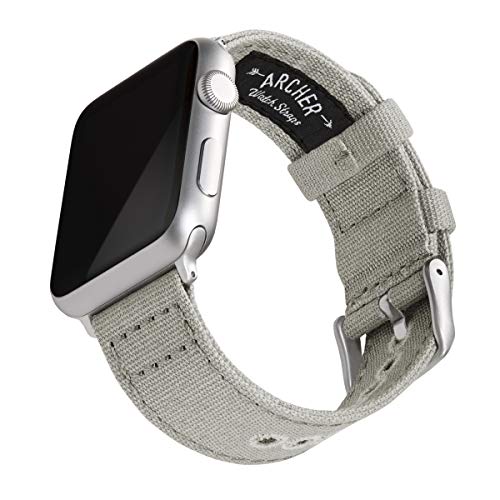 Archer Watch Straps | Correas Reloj Lona para Apple Watch | para Hombre y Mujer (Gris Ceniza, Plata, 42/44mm)