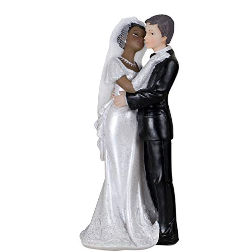 Artif Figura de Pareja de Novios Mixta, Mujer Negra y Hombre Blanco besándose, Resina, Altura de 18 cm