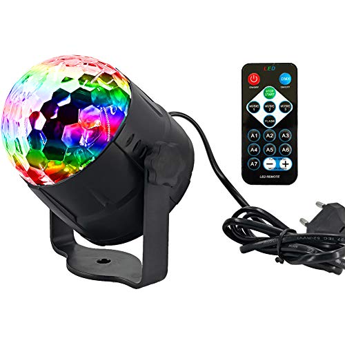 Asiawill Mini portátil LED Stage Magic UV Light Sonido activado RGB 7 modos Stage Light LED Magic Ball Light para KTV Party Disco Club (enchufe de la UE)