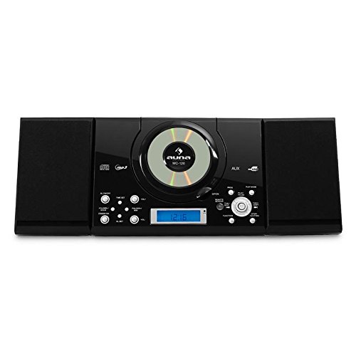 Auna MC-120 New Black Edition - Equipo de música estéreo , Radio FM , Reproductor CD , MP3 , AUX , USB , Despertador , Pantalla LCD , Memoria 20 emisoras , Mando a Distancia , Negro