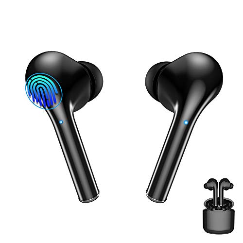 Auriculares Bluetooth con Micrófonos Auriculares inalámbricos Bluetooth 5.0 Sonido Estéreo Auricular Mini Twins In-Ear Sport Auriculares Carga Rapida Resistente al Agua con Caja de Carga Negro
