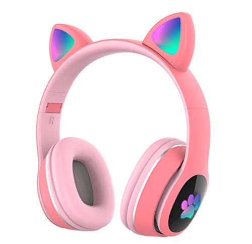 Auriculares Bluetooth para niños Auriculares inalámbricos de Oreja de Gato con luz LED Intermitente(Rosa)