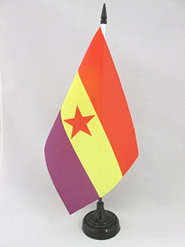 AZ FLAG Bandera de Mesa ESPAÑA Republicana Estrella ROJA 21x14cm - BANDERINA de DESPACHO DE LA Republica ESPAÑOLA 14 x 21 cm