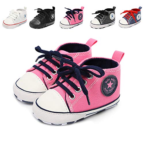 Babycute - Zapatillas de lona para bebé con suela suave y cordones, informales, para niños y niñas, primeros pasos, color Beige, talla 0-6 meses