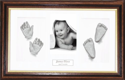 BabyRice – gran bebé casting Kit (ideal para gemelos.), 14,5 x 8,5 "caoba/oro borde marco, blanco, Plata Metálico pintura