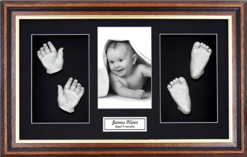 BabyRice – gran bebé casting Kit (ideal para gemelos.), 14,5 x 8,5 "caoba/oro borde marco, montura de color negro, plata metálico pintura