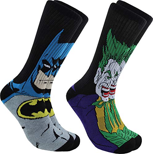 Batman DC Comics and Joker Mens Novelty Crew Socks | 2 Pairs