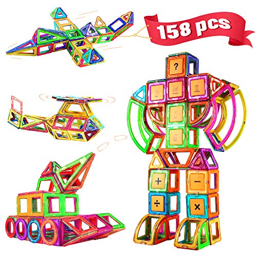 Blusmart 158 Piezas 3D Bloques Construcción Magnéticos, Juguetes Construcciones Magnéticas para Creativos y Educativos, Aprender Números, Alfabeto Tarjetas, para Niños Niñas de 2 3 4 5 6 7 8 Años