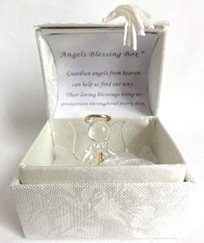 Caja con ángel de la guardia de cristal, con detalles dorados