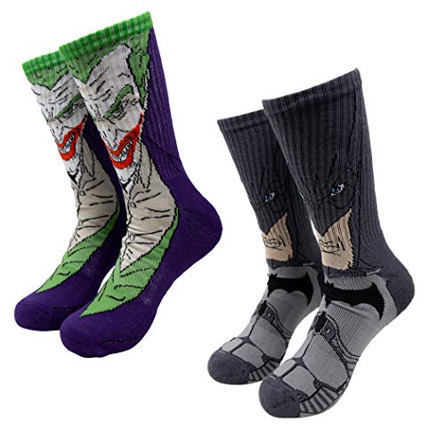 Calcetines de Batman y Joker con personajes de la tripulación, paquete de 2 pares