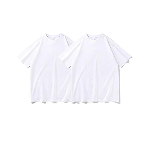 Camiseta Blanca 230G Peso Pesado De Algodón Suelto Verano Cuello Redondo Color De Herramientas De Color Sólido (2 Paquetes)-1_L