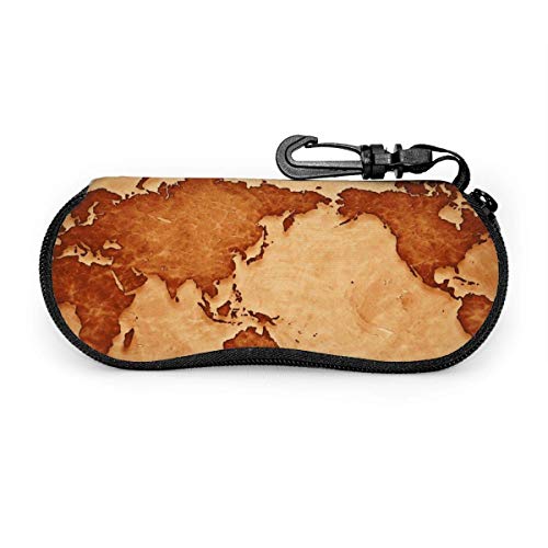 Carneg Gafas de sol con mapa del mundo retro portátil con hebilla de bloqueo Bolsa suave Funda de gafas con cremallera de tela de buceo ultraligera
