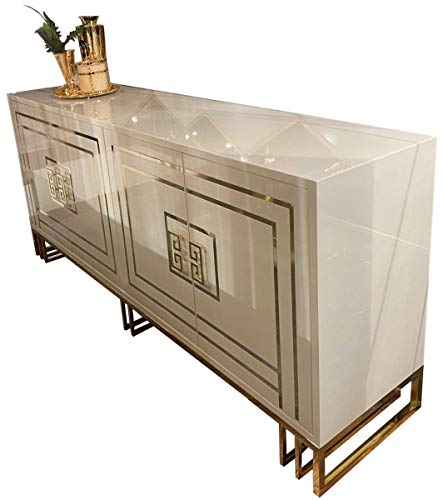 Casa Padrino aparador de Lujo Gris/Oro 220 x 55 x A. 92 cm - Gabinete Noble con 4 Puertas - Calidad de Lujo - Muebles de Lujo