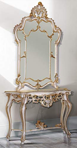 Casa Padrino Consola de Espejo Barroco Blanco/Oro Antiguo 125 x 41 x A. 232 cm - Mesa Consola magnífica con Espejo de Pared - Muebles Barrocos