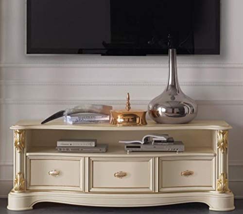 Casa Padrino gabinete TV Barroco Crema/Oro 162 x 49 x A. 61 cm - Gabinete de televisión con 3 cajones - Muebles de salón barrocos Nobles