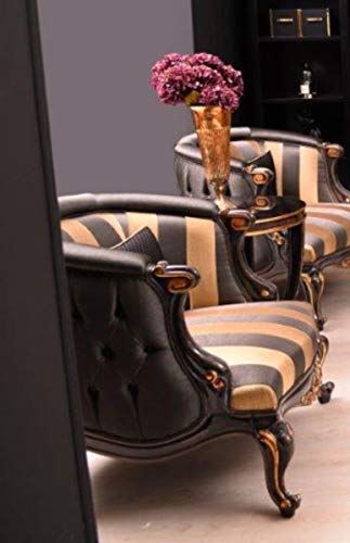 Casa Padrino sillón Barroco de Lujo Negro/Oro 85 x 85 x A. 85 cm - Sillón de salón con Rayas - Magnífico mobiliario de salón Barroco
