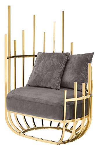 Casa Padrino sillón de diseño Lado Izquierdo con 2 Cojines Gris/Oro 91,5 x 75 x H.136,5 cm - Muebles de Salón de Diseño - Calidad