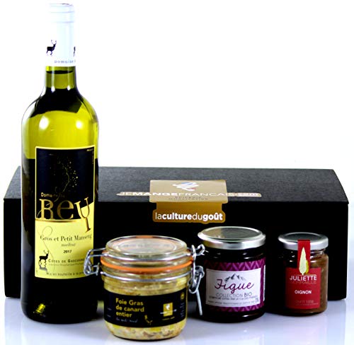 Cesta Regalo Gourmet con excelentes productos Franceses incluido 1 Foie Gras de canard - Presentación cuidada en una elegante caja negra
