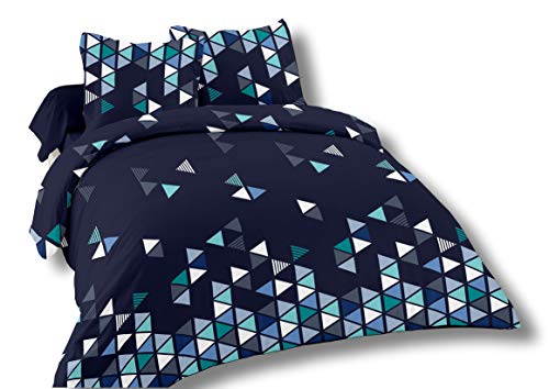 Cflagrant® - Funda nórdica de 220 x 240 cm para 2 personas y 2 fundas de almohada de 65 x 65 cm, 100% algodón de 57 hilos, color azul marino, gris y blanco