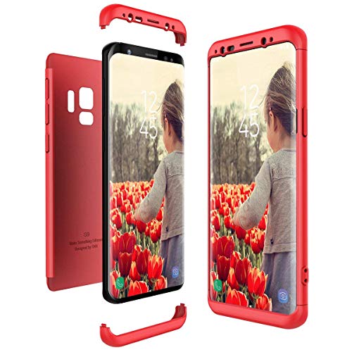 Compatible con Samsung Galaxy A8 Plus 2018, carcasa 3 en 1 ultrafina de policarbonato rígido, resistente a los golpes, carcasa para Galaxy A8 Plus 2018. Rojo chino. Talla única