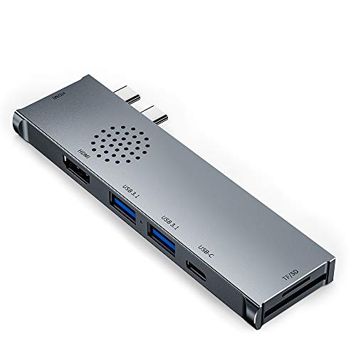 Concentrador USB C para MacBook Pro 2020, 7 en 2 MacBook Pro Adaptador USB C con HDMI Dual 4K@30Hz, Suministro de energía de 60W, 2 Puertos USB 3.1 y Lector de Tarjetas SD/TF