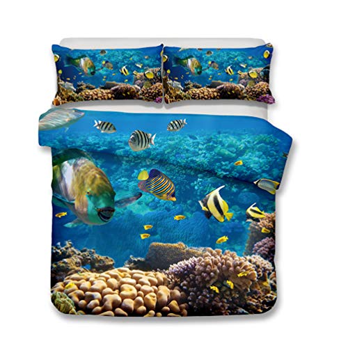 Coral de peces del mundo subacuático 3d Series Ropa de cama - funda nórdica y funda de almohada, Ropa de cama Tres piezas (funda nórdica + 2 fundas de almohada) , hipoalergénico,single, double bed