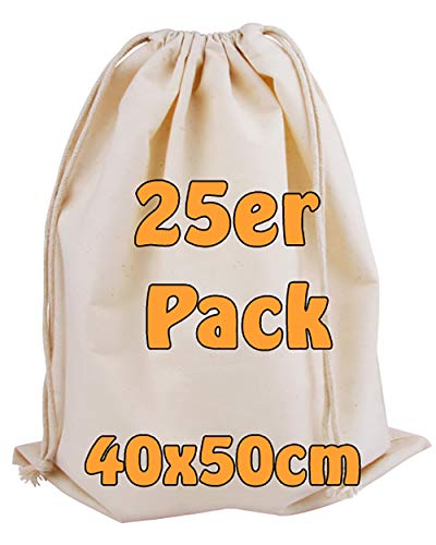 Cottonbagjoe Bolsa de algodón | grande | bolsa de tela | Zero Waste | con cordón | para guardar | para pintar | bolsa de deporte | 40 x 50 cm | (natural, 25 unidades)