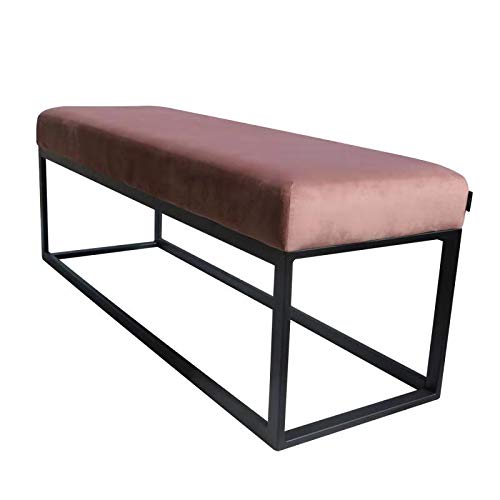 Damiware Couchy - Taburete de asiento para comedor, cocina, salón, funda de terciopelo y patas de metal, 121 x 39 x 44,5 cm (terciopelo rosa)