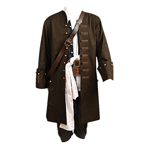 Disfraz de Jack Sparrow de Pirates Of The Caribbean, chaqueta, chaleco, cinturón, camisa, pantalones, tamaño adulto de la UE Marrón marrón XXXL