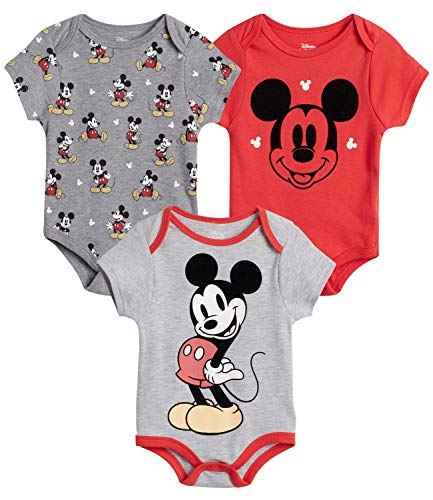 Disney Baby Boys 3 Pack Bodysuits - Mickey Mouse & Friends (Newborn), Size 6-9 Months, Mickey Red/Grey