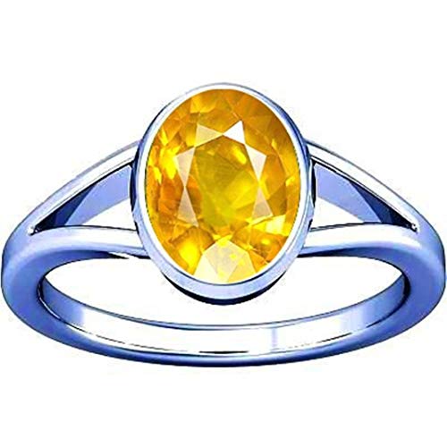 Divya Shakti 11.25-11.50 Ratti Yellow Sapphire Ring (Pukhraj Stone Silver Ring) 100% Original Natural AAA Quality Gemstone