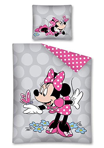 DP Disney Minnie Mouse - Juego de cama reversible (140 x 200 cm, funda de almohada de 70 x 80 cm, 100% algodón), color gris
