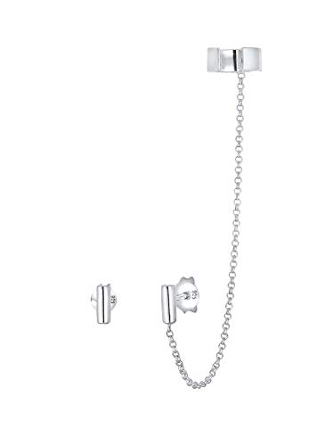 Elli Pendientes para mujer asimétricos con clip de oreja, diseño geométrico minimalista, fabricados en plata de ley de 925