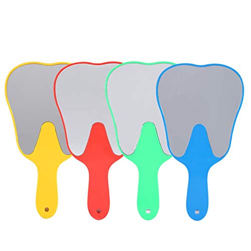 Espejo de mano, 4 colores, moderno, útil, lindo mango de plástico, para el cuidado de los dientes (4 unidades)