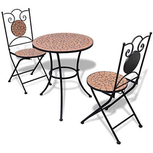 FAMIROSA Set de Mesa y sillas de jardín 3 Piezas con Mosaico Terracota