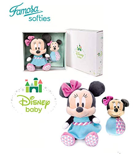 Famosa Softies Disney Baby - Set Caja Regalo Minnie Mouse Peluche + Baby Sonajero Calidad Super Soft