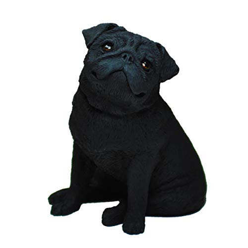 Figura Carlino Negro, Gris, Estatua de Perro, Escultura de Resina, Altura: 11cm. (Negro)