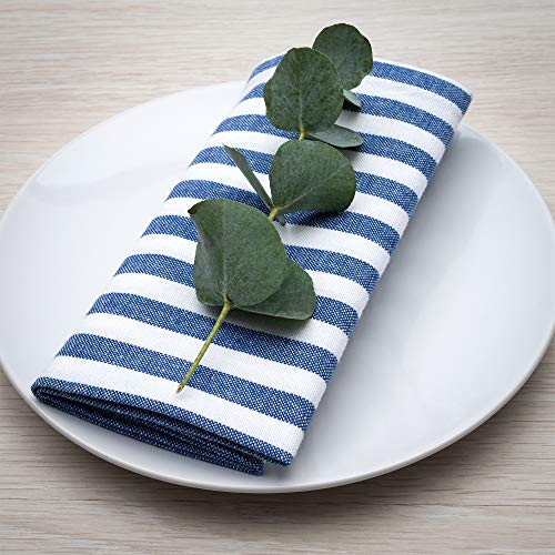 FILU Pack de 8 servilletas de tela de alta calidad (lino y algodón), diseño a rayas azules y blancas (color y diseño a elegir), 45 x 45 cm, servilletas de tela de alta calidad en estilo escandinavo