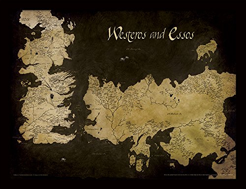 Game Of Thrones Juego de Tronos 30 x 40 cm Poniente y Essos Mapa Antiguo impresión enmarcada
