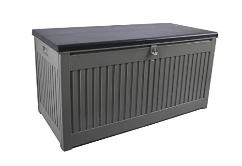 Gardtech Arcón para cojines en gris/negro con 270 litros de volumen útil, resistente, lavable y fácil de montar, para cojines de muebles de terraza al aire libre hasta 150 kg (2 personas)