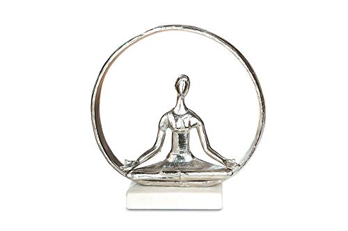 GILDE - Figura de aluminio para yoga, con anilla plateada y base de mármol, 29,5 cm de alto