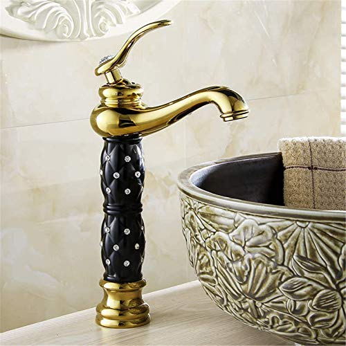 Grifo para fregadero de baño de una sola manija para agua fría y caliente, diseño moderno (tamaño: 42 x 11 x 26 cm), color: negro