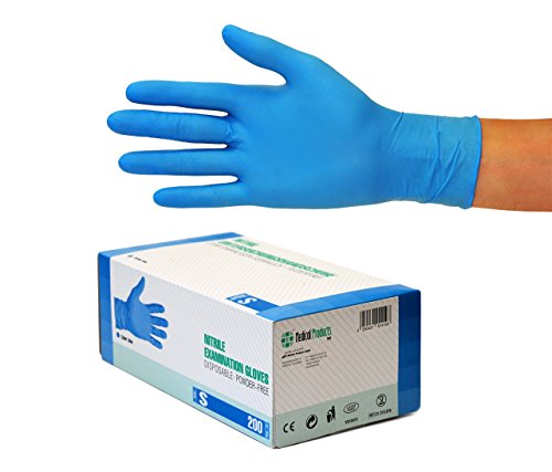 Guantes de nitrilo, 200 pcs caja (S, Azul), guantes de examen desechables libres de látex, sin polvo, limpieza guantes, sanitarios para la cocina, cocina limpieza, limpieza seguridad manejo de aliment