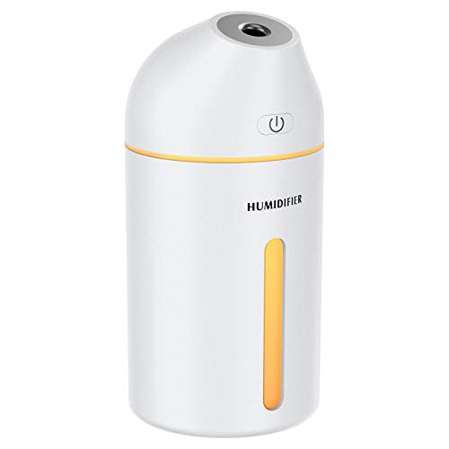 Homasy Humidificador de 320 ml, mini humidificador portátil con niebla fría, USB de mesa de 28 dB, silencioso, 2 modos de niebla, hasta 20 horas para casa, coche, oficina, viajes, color blanco