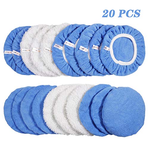 ICARMAINT Pad Pulido Kits Almohadillas de Pulido para Coche 5*Lana+15*Microfibral 7 Pulgada &8 Pulgada,20 PCS