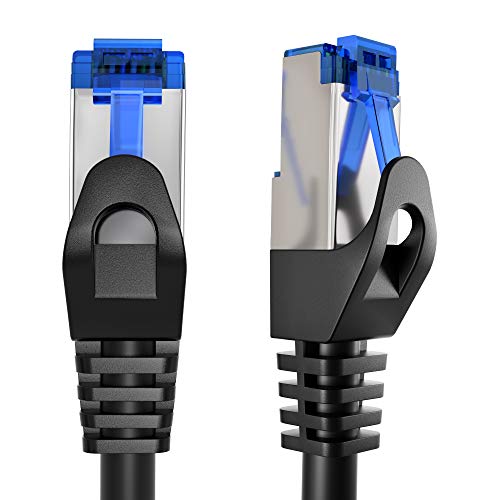 KabelDirekt – 1,5m – Cable de Ethernet y Cable de Parche/de Red (Conector RJ45, para máxima Velocidad de Fibra óptica, Ideal para Redes gigabit/LAN, Router/módems, Conectores Switch, Negro-Plata)