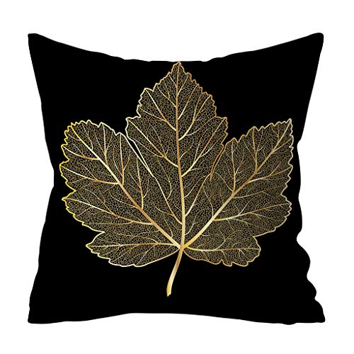 KariNao Funda de cojín de 45 x 45 cm, funda de almohada negra de alta calidad con hojas doradas impresas, decoración del hogar (J)